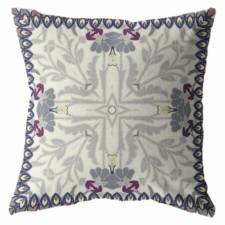 PALACEDESIGNS 28 in. Gray Floral Frame Indoor & Outdoor Throw Pillow PA3656133